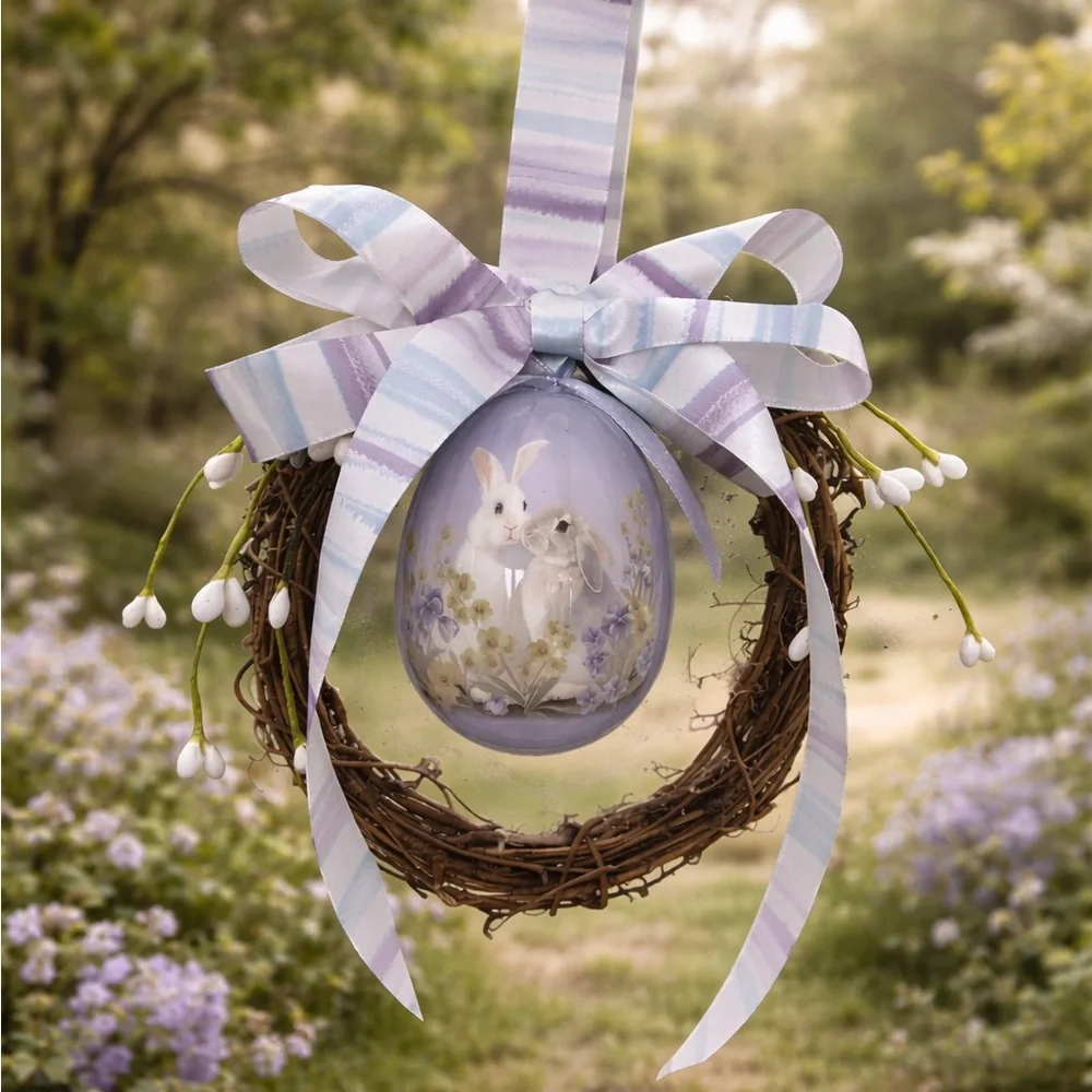 Mini Easter Bunny Wreath with Pastel Ribbon